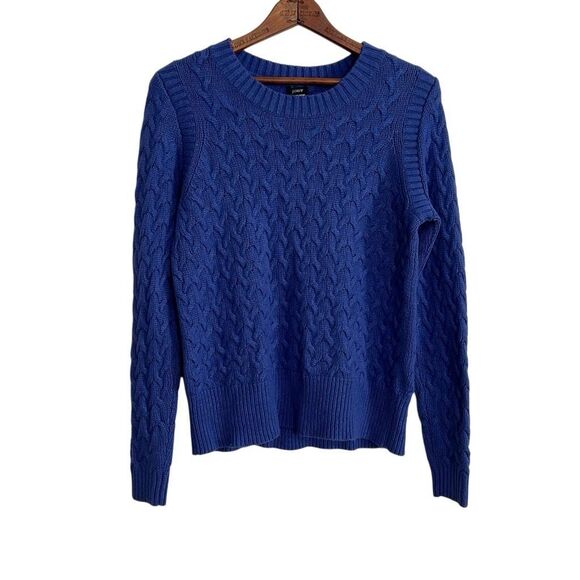 J. Crew Cable Knit Crew Neck Angora Wool Blend Pullover Sweater Royal Blue Large - Picture 1 of 6